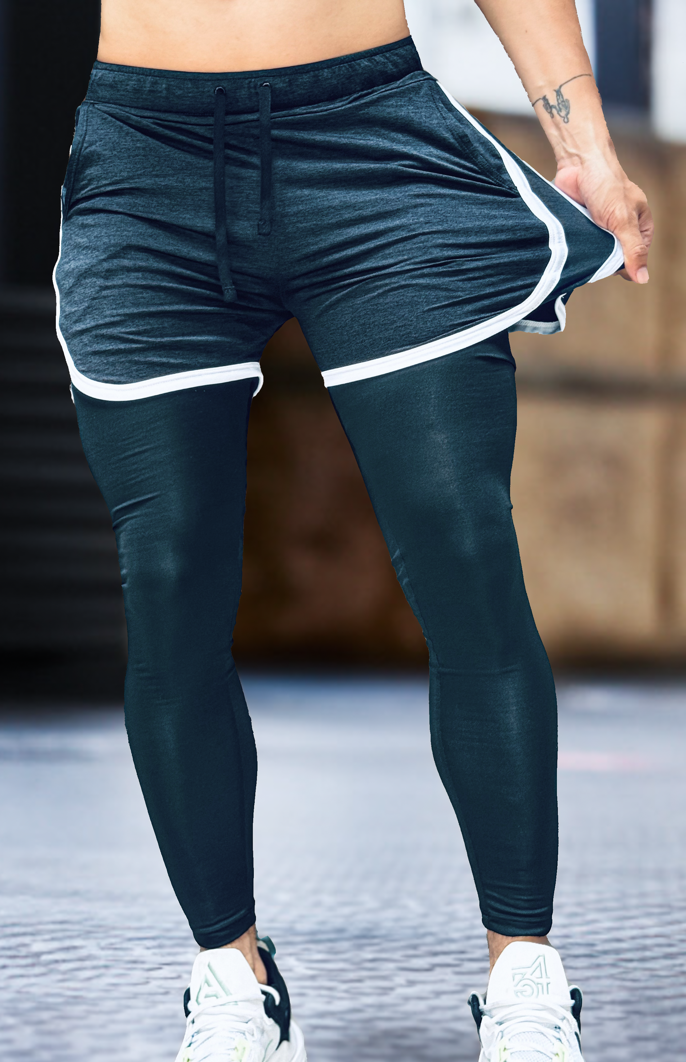 Pantaloneta Con Licra Larga 2 Rayas Slim fit 