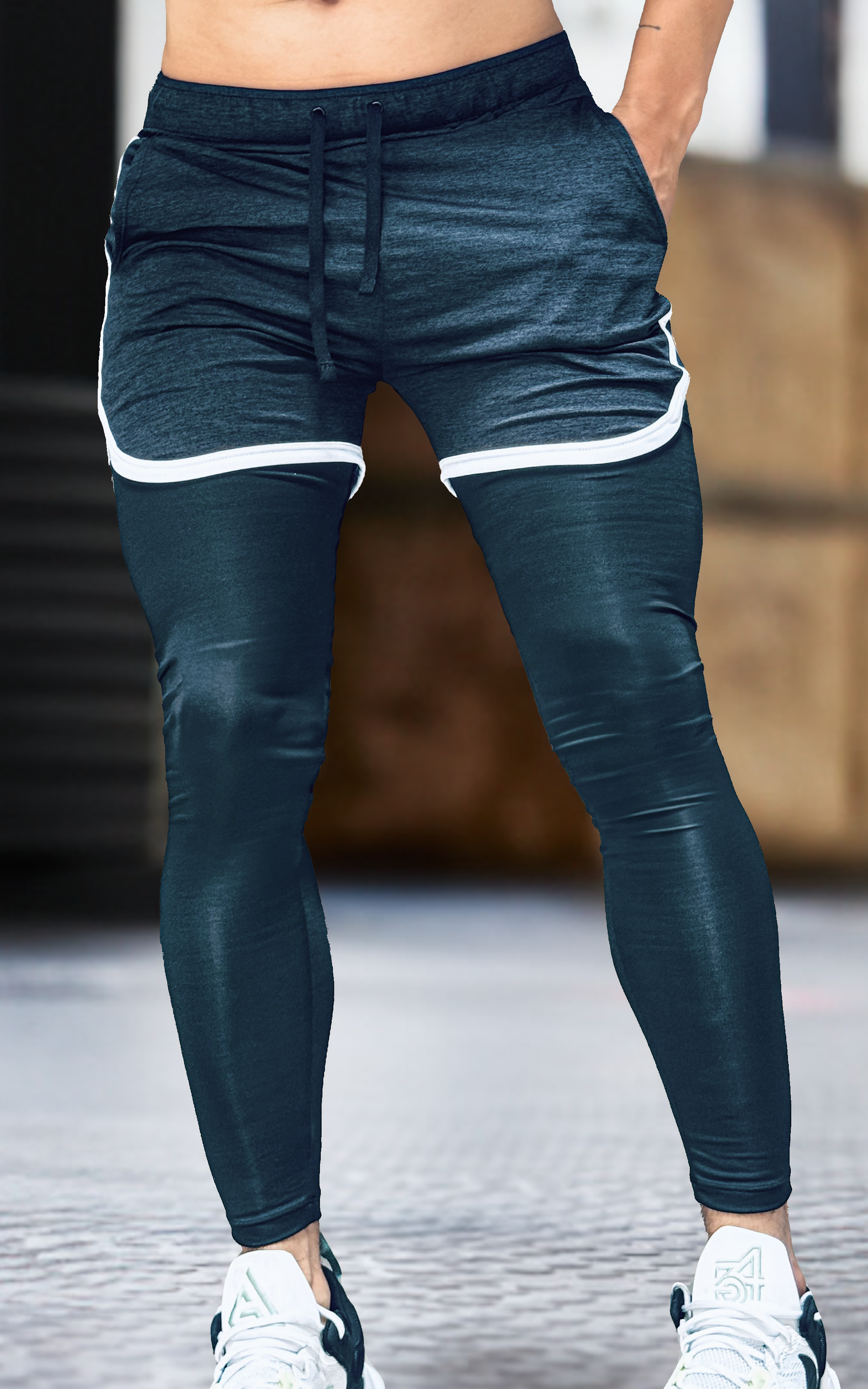 Pantaloneta Con Licra Larga 2 Rayas Slim fit 