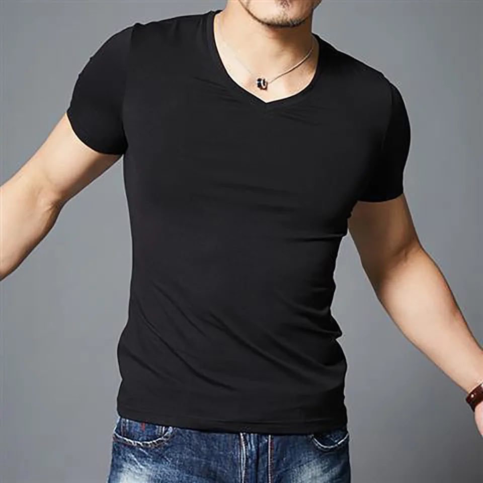 Camiseta Cuello  V Licra algodon Alta calidad 