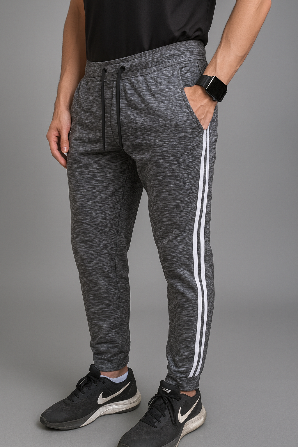 Sudadera 2 Rayas Deportiva Slim fit Gris jaspeado