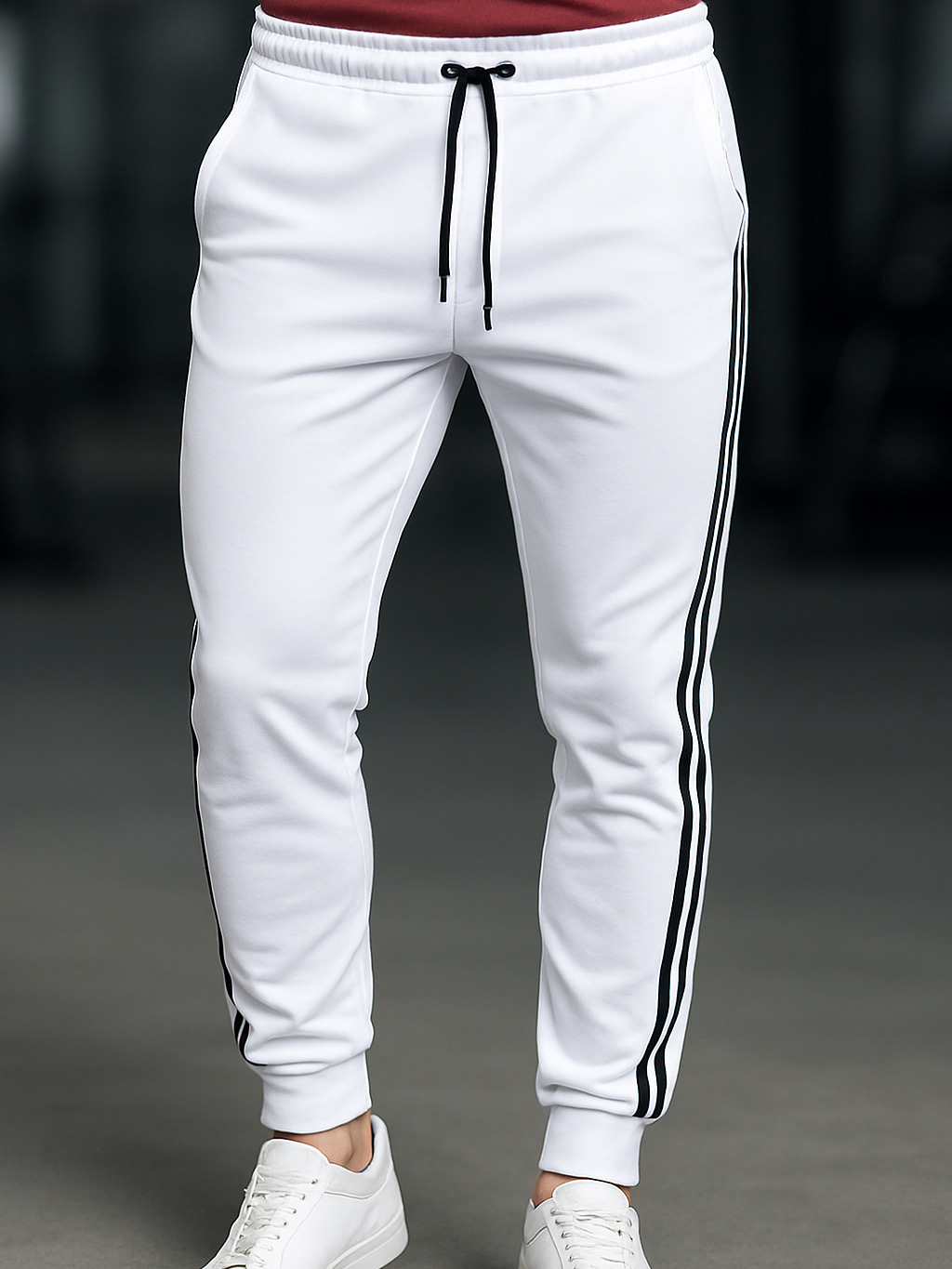 Sudadera 2 Rayas Deportiva Slim fit Blanco