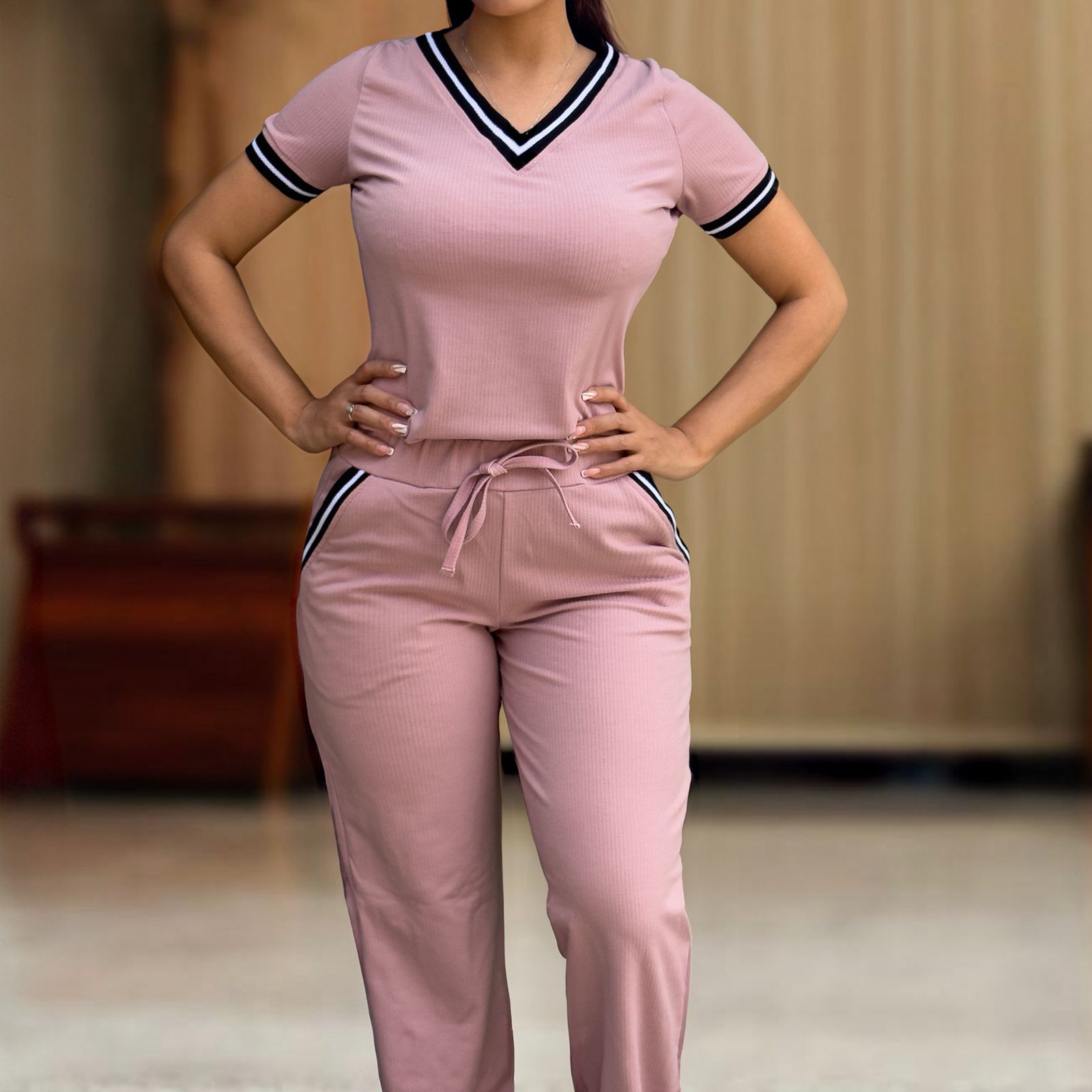 Conjunto Casual Dama con Tejido Negro de alta calidad ROSA
