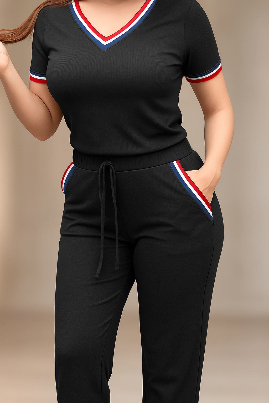 Conjunto Casual Dama con Tejido Rojo de alta calidad Negro