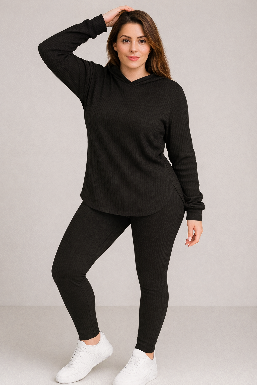 Conjunto Casual Dama Pantalon + Camibuzo capucha Negro