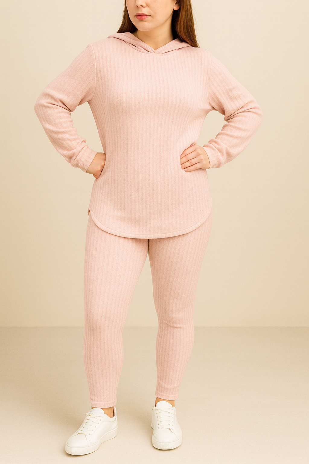 Conjunto Casual Dama Pantalon + Camibuzo capucha Beige