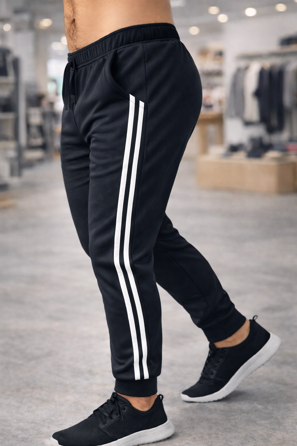 Sudadera 2 Rayas Deportiva Slim fit Negro