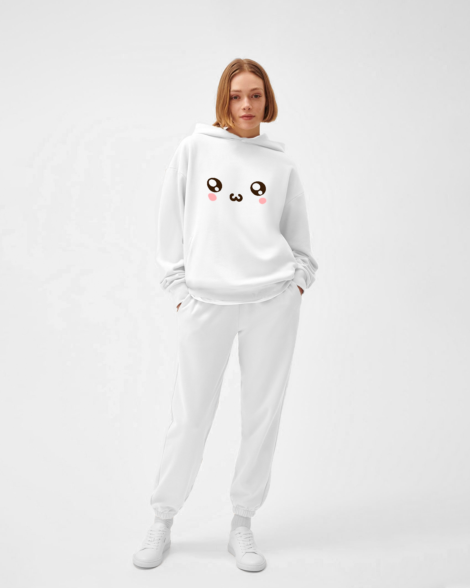 Kawaii Face White Hoodie