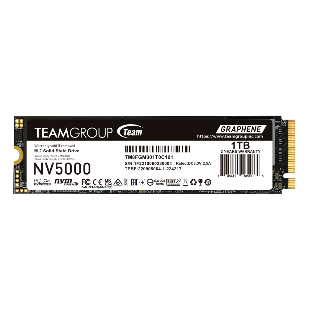TEAMGROUP NV5000 1TB NVME M.2 2280 PCIE GEN4 X4 SSD WITH GRAPHENE HEATSINK