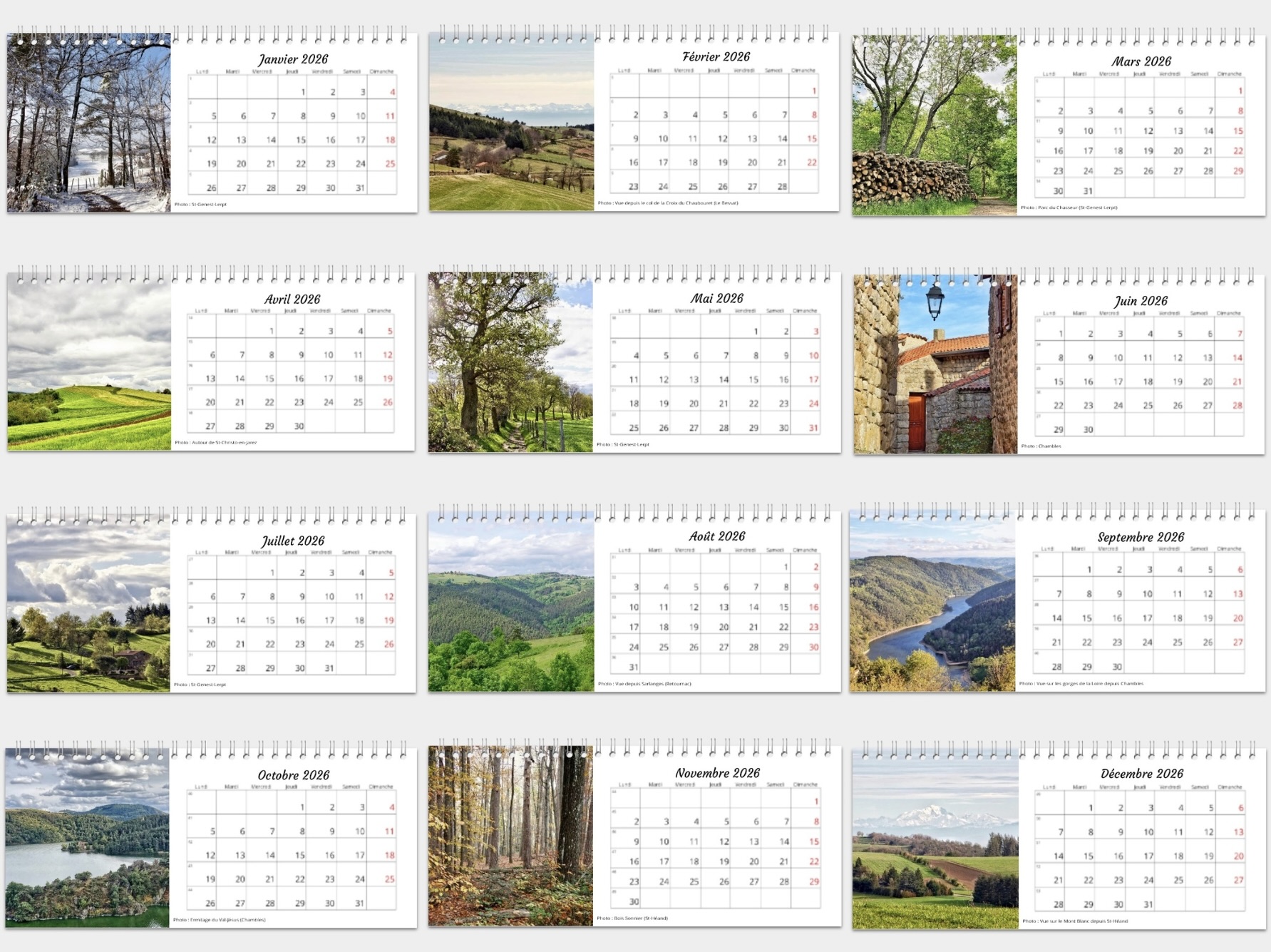 Calendrier de bureau 2026