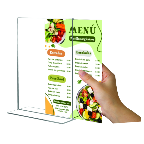 HABLADOR ACRILICO 100% ORIGINAL T TAMAÑO CARTA - PORTA MENU - FOLLETO