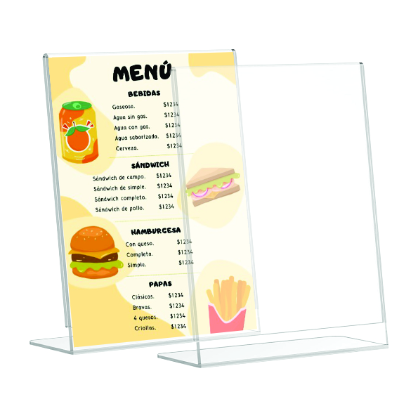 HABLADOR ACRILICO 100% ORIGINAL L TAMAÑO MEDIA CARTA - PORTA MENU - FOLLETO