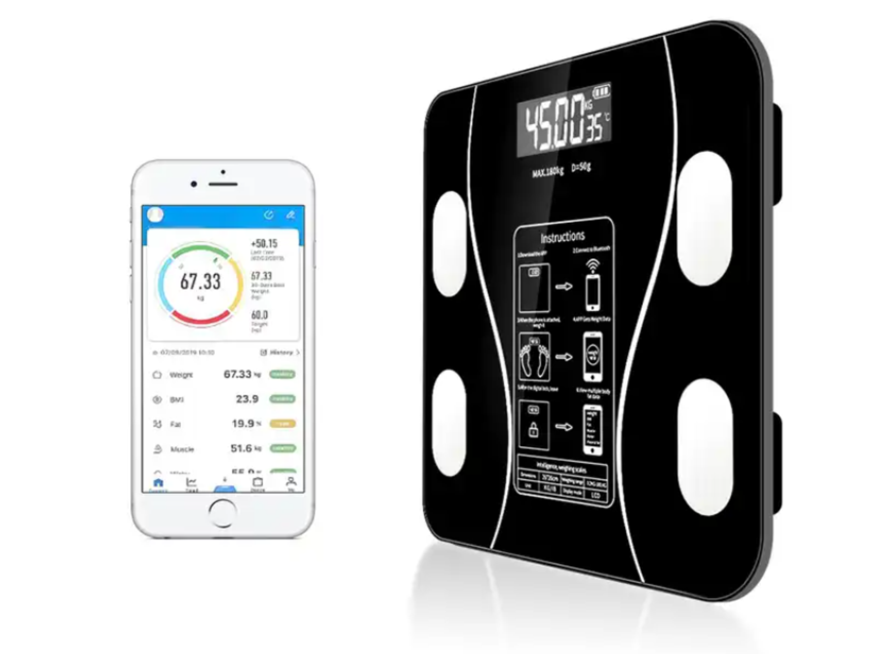 Bascula Inteligente Pesa Lemman Bluetooth Vidrio Digital App