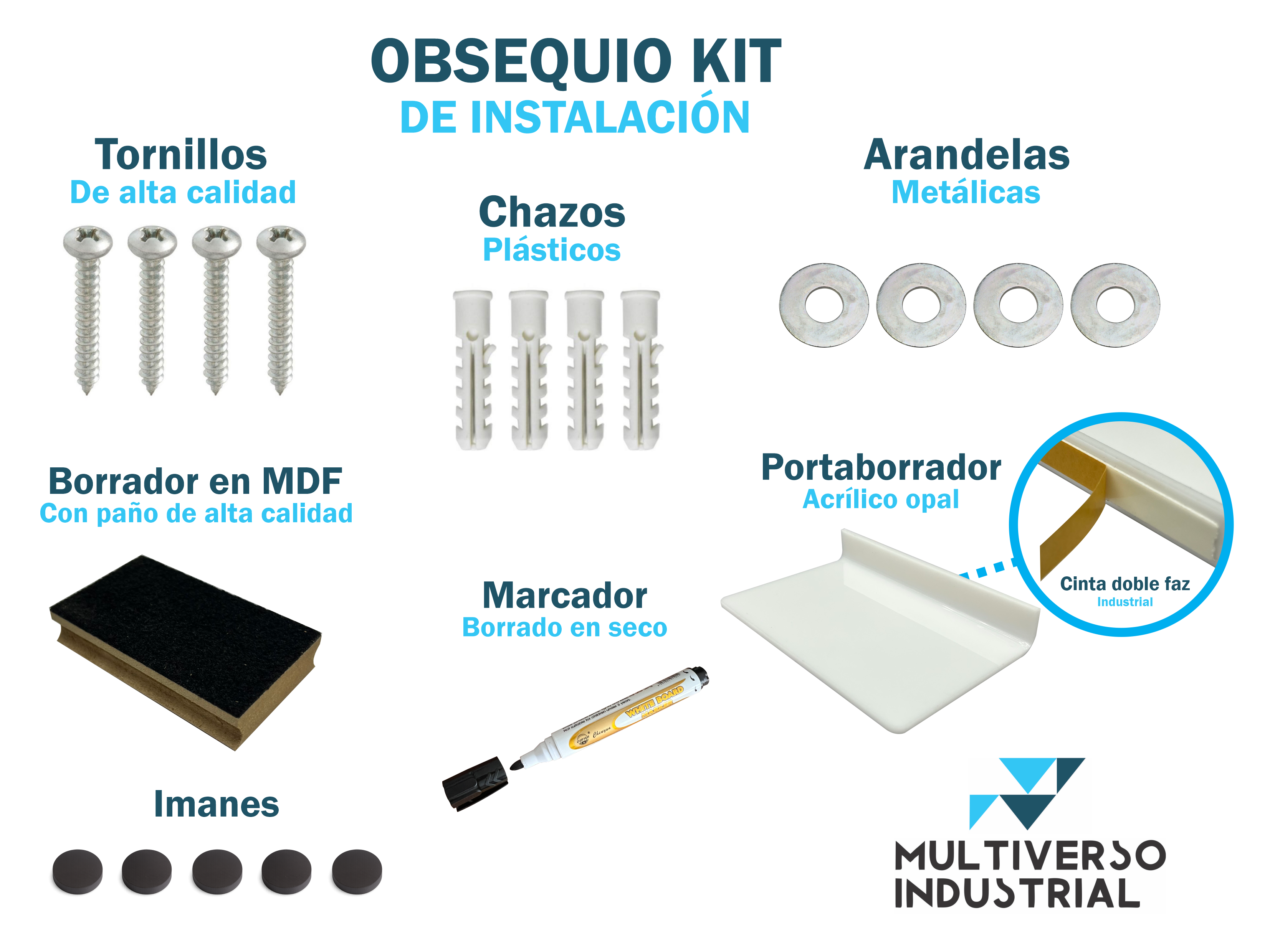 Tablero Borrable Magnético Blanco 120 X 180cm + Kit Obsequio
