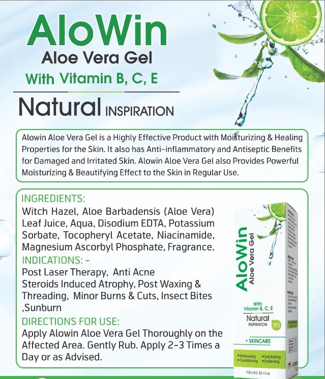 Pure Aloe Vera Gel for Sunburn, Hair Growth & Skin