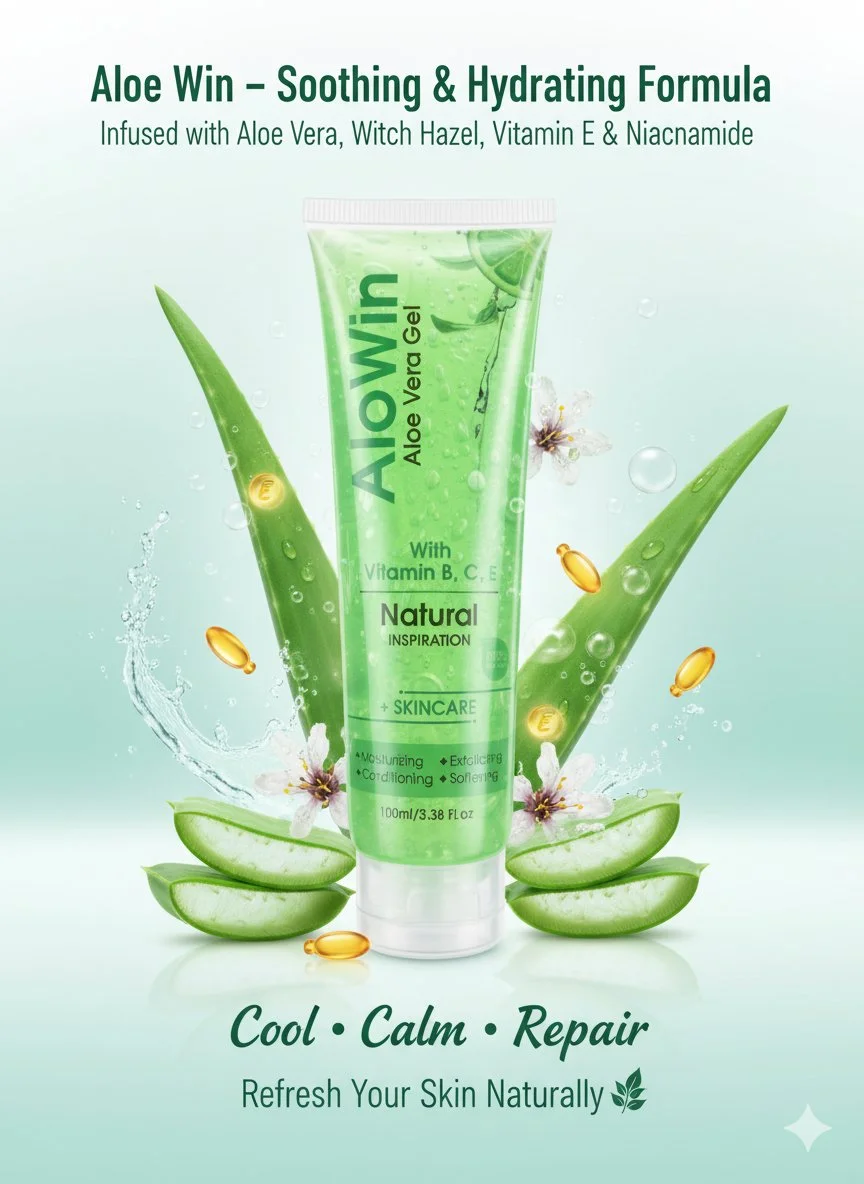 Pure Aloe Vera Gel for Sunburn, Hair Growth & Skin