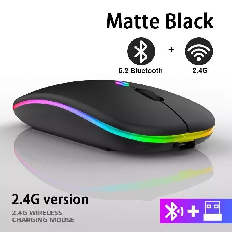 Slim Rechargeable Wireless Mouse RGB LED USB Chromebook MacBook Laptop PC