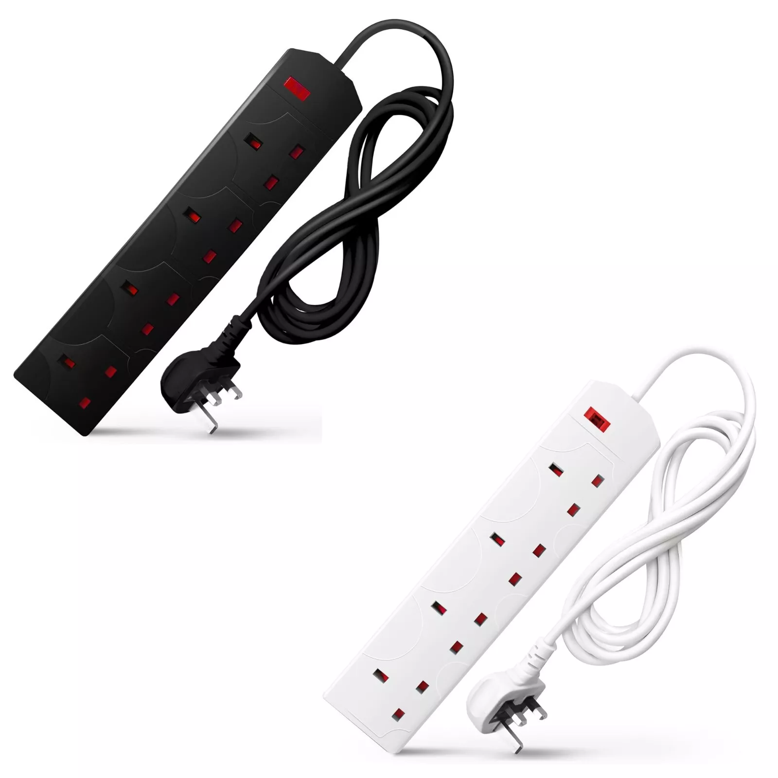 DESIRETECH Black Electric Extension Lead - 4 Gang, 3 Pin Cable with UK Plug