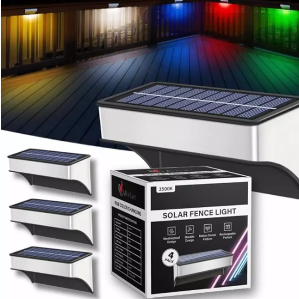 Solar Wall Lights for Outdoor Garden, Patio, RGB Colour Changing Lamps (4 Pack)