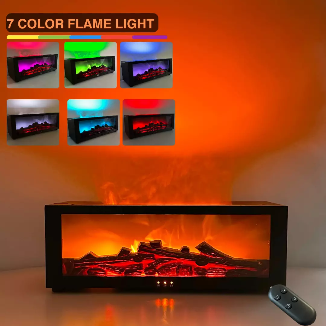 Fireplace Flame Humidifier Colourful Light Flame Essential Oil Diffuser