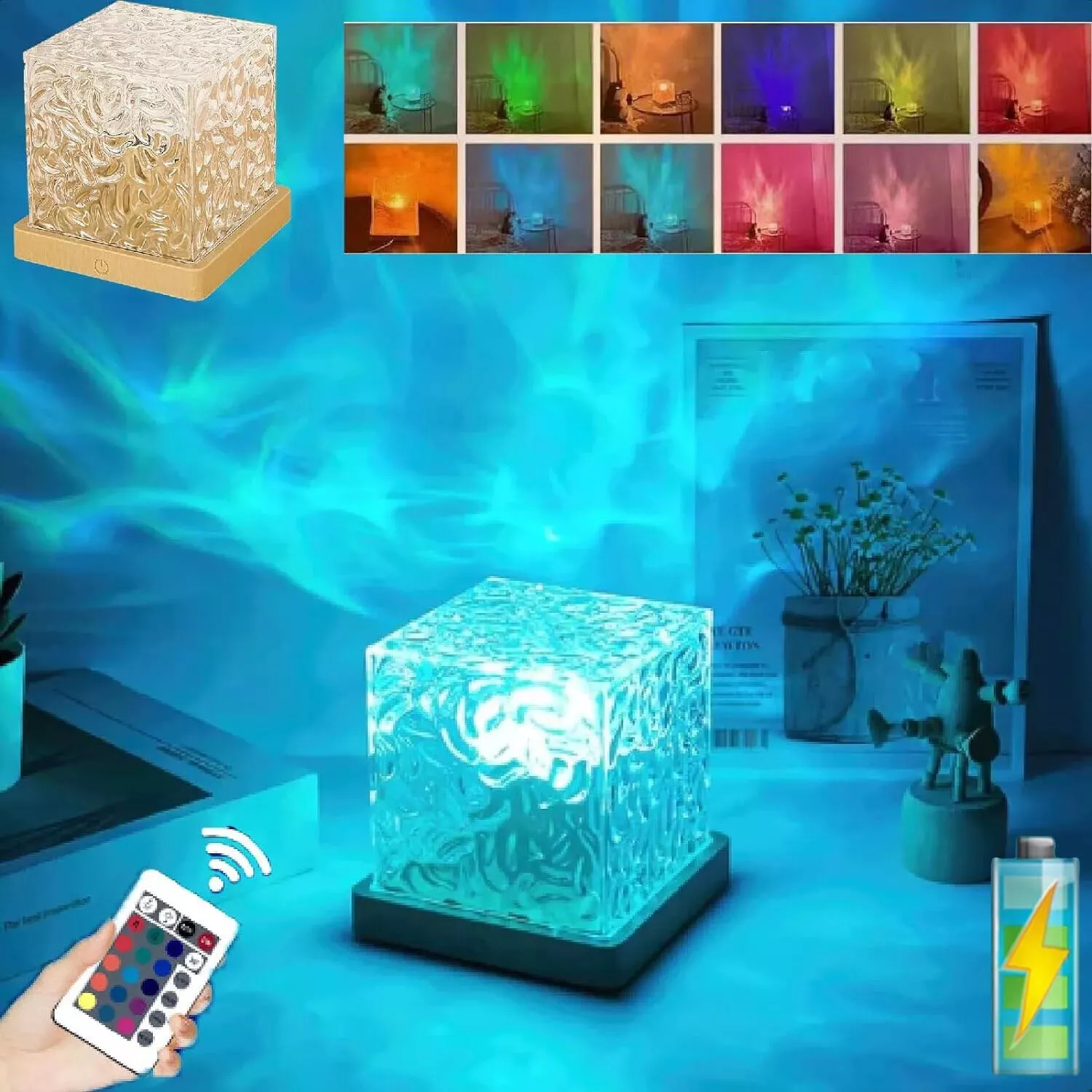 Remote Aurora Projector Lamp Cube Northern Lights Dynamic Water Wave Light UK