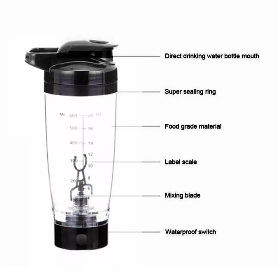 600ML Electric Protein Mixer Shaker Bottle Drink Vortex Cup Portable Blender UK