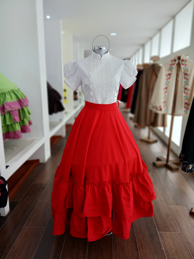 VESTIDO FLOR DE CASTILLA BLANCO Y ROJO