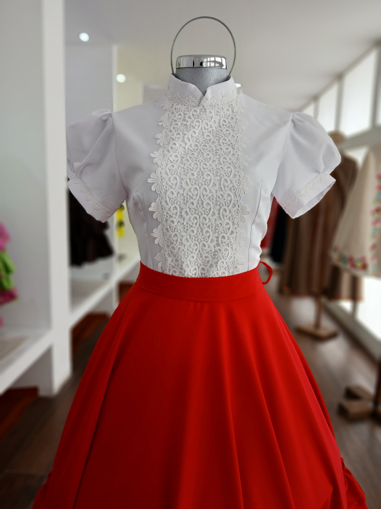 VESTIDO FLOR DE CASTILLA BLANCO Y ROJO