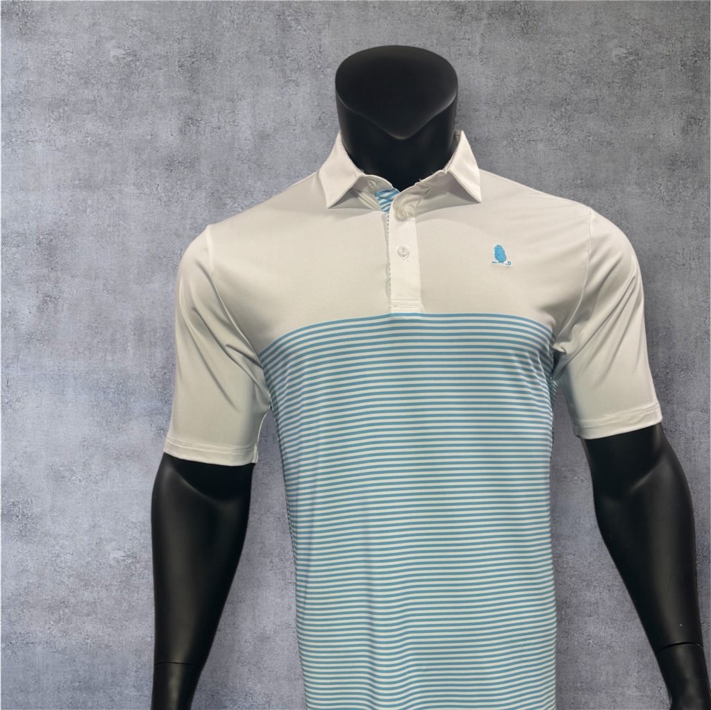 White Top Teal Stripe Polo
