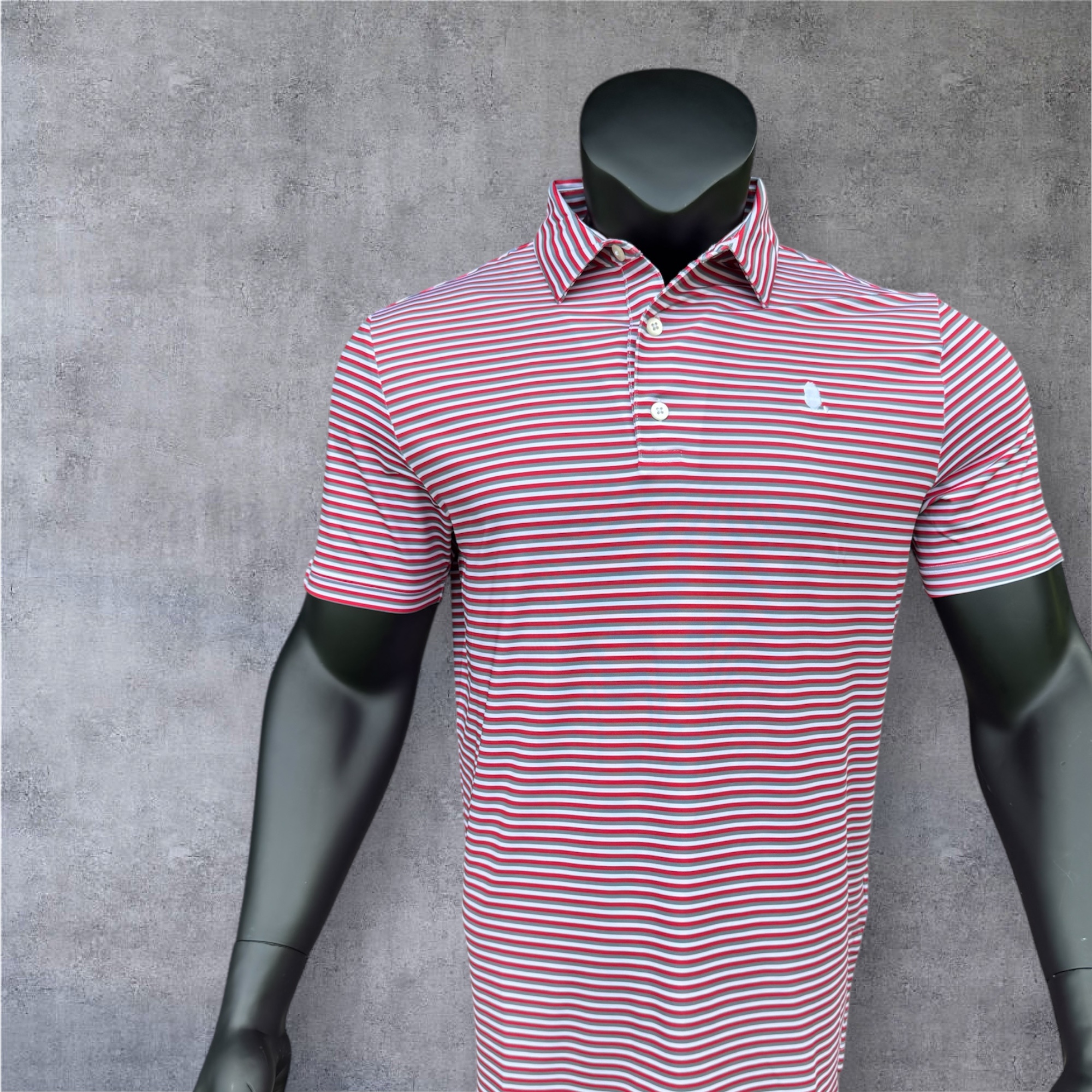 Crimson/Grey/White Stripe Polo