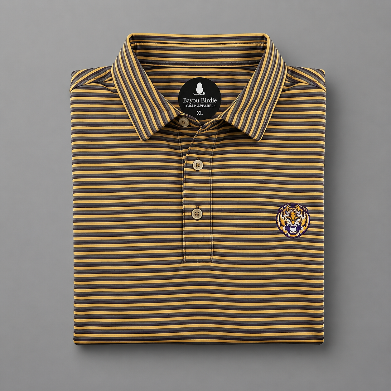 LSU Purple/Gold/Grey Stripe Polo