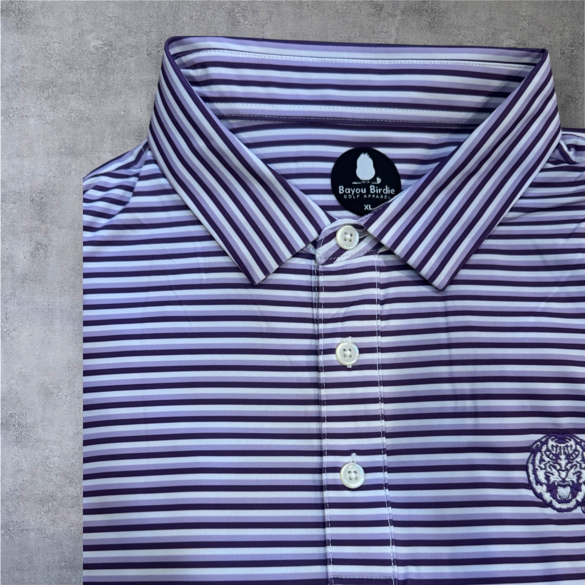 LSU Tiger Purple/Lavender/Grey Stripe Polo