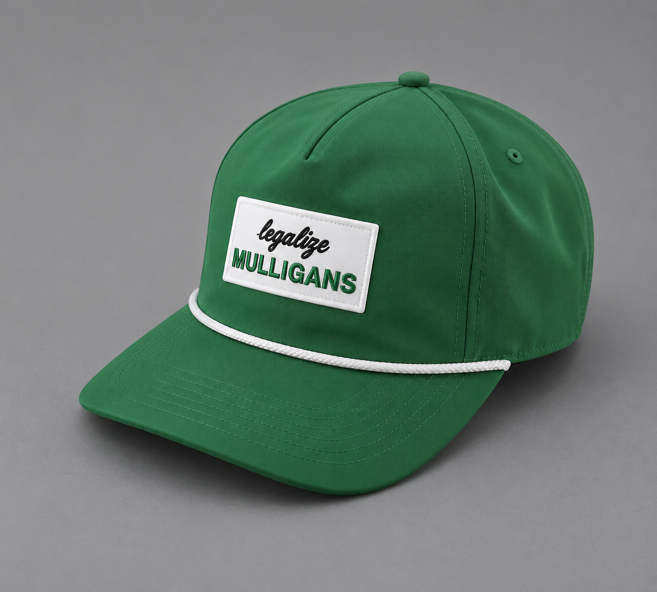 "Legalize Mulligans" Non-Structured White Rope Hat- Green