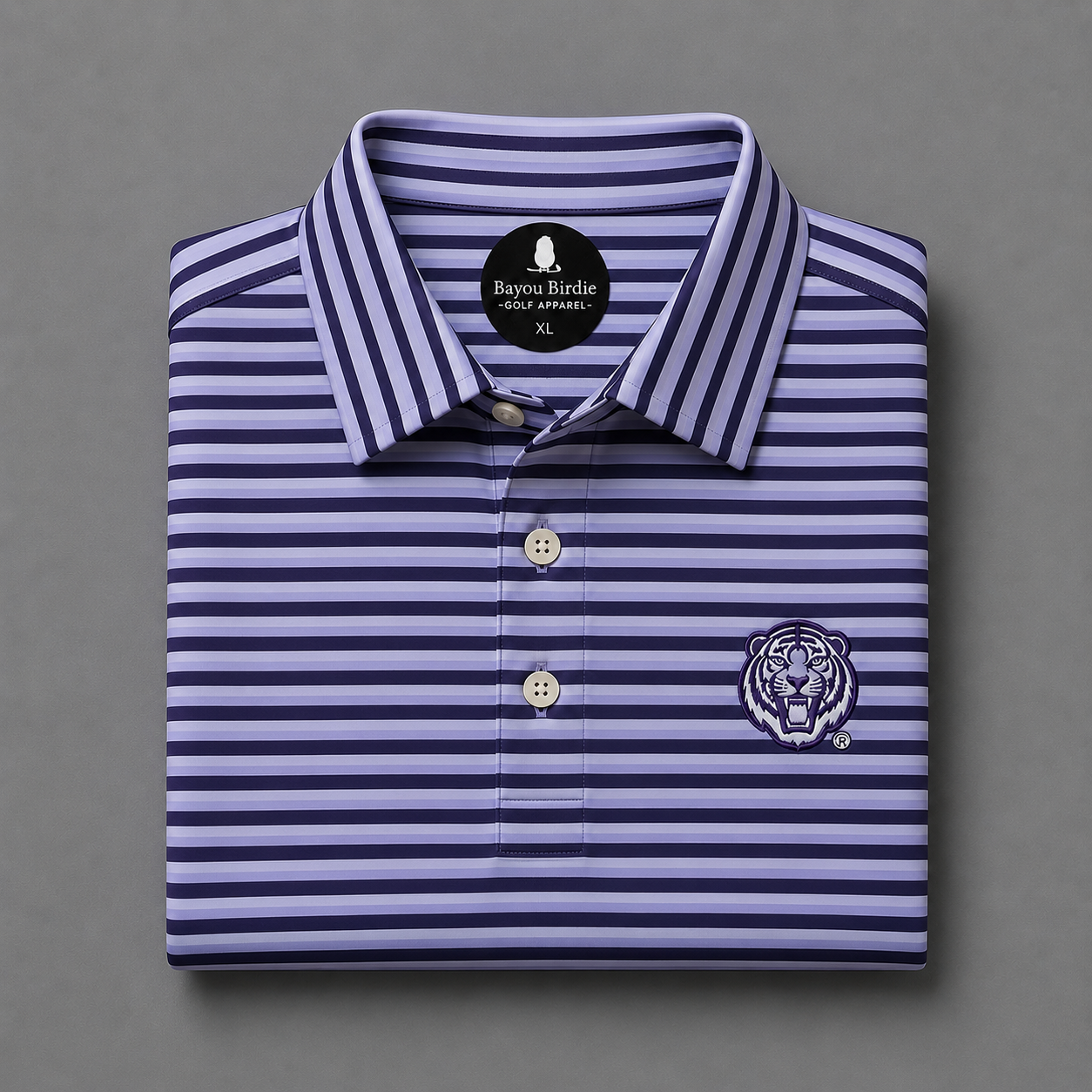 LSU Tiger Purple/Lavender/Grey Stripe Polo 