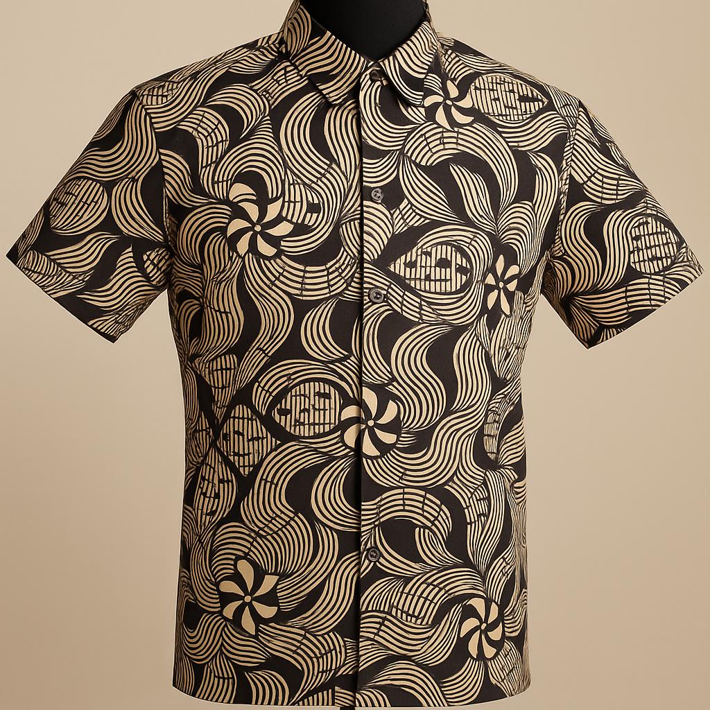 Beige Short-Sleeve Patterned Shirt