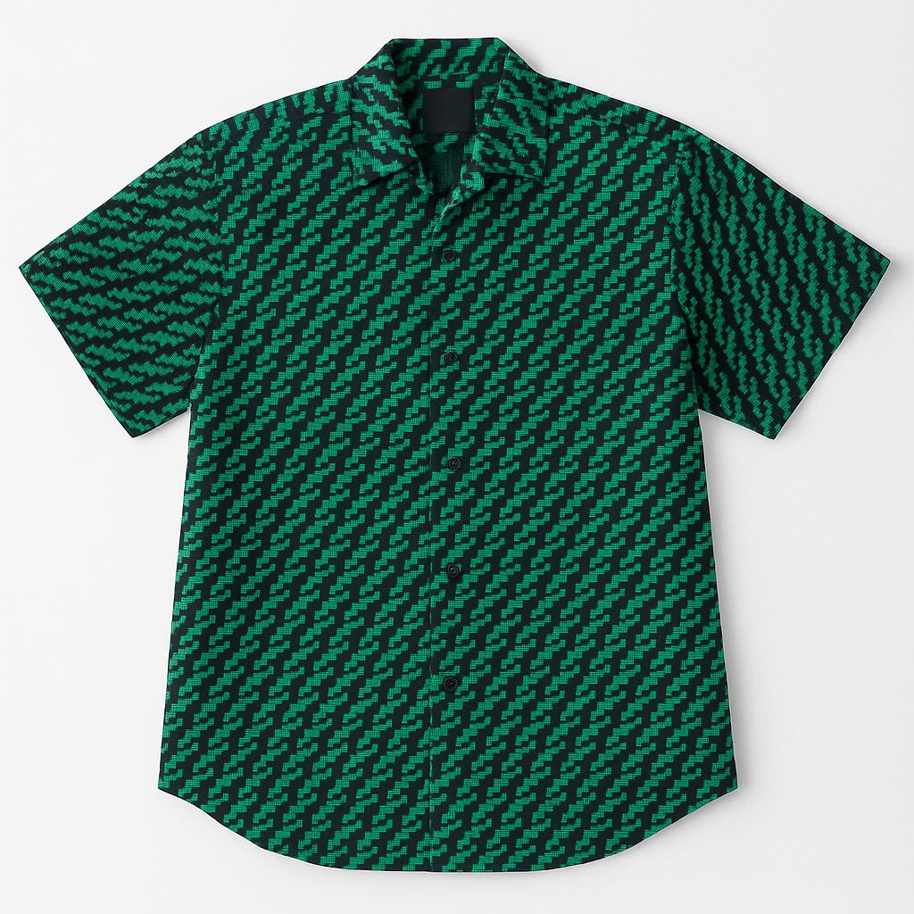 Green Patterned Short Sleeve Shirt
