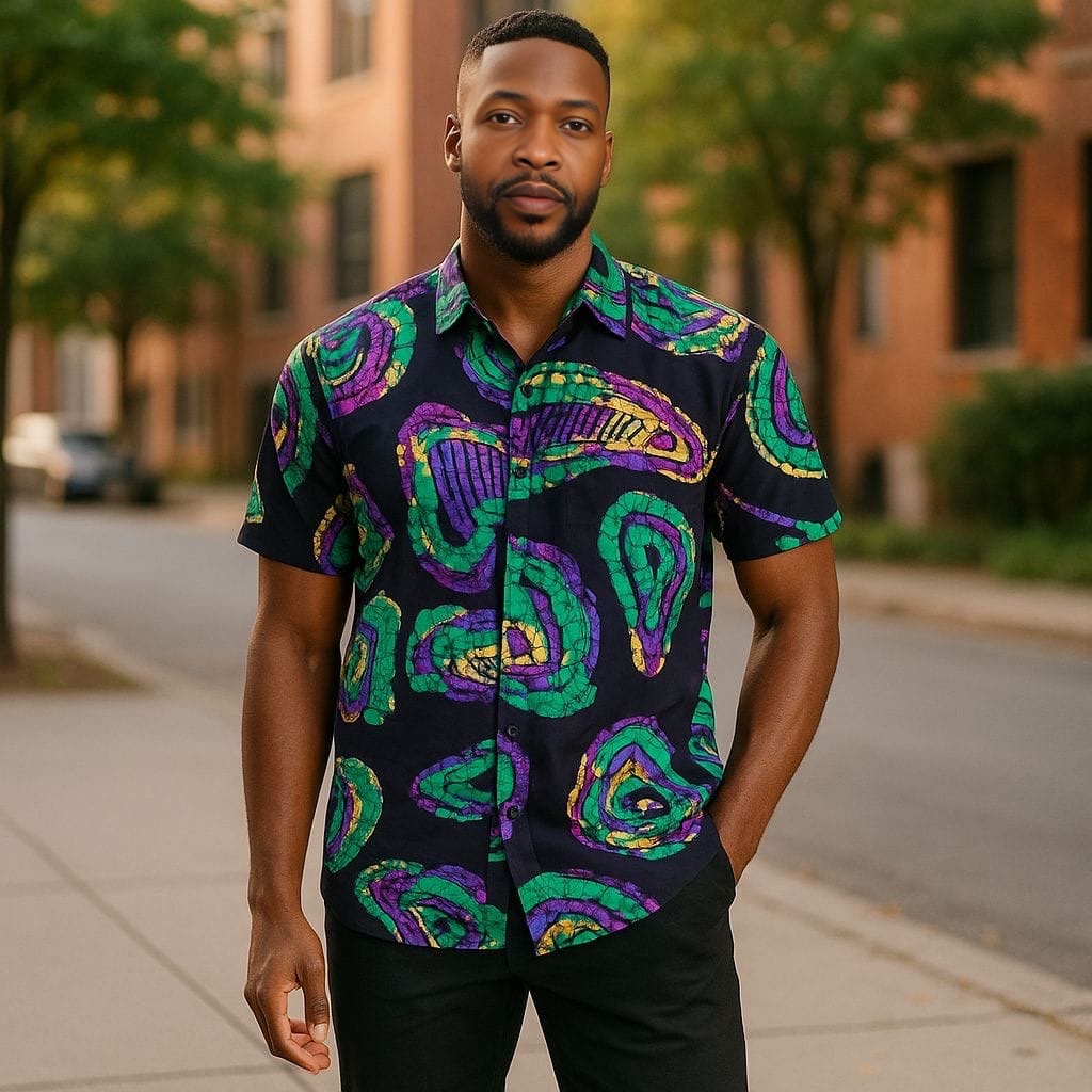 Green Wave Patterned Shirt