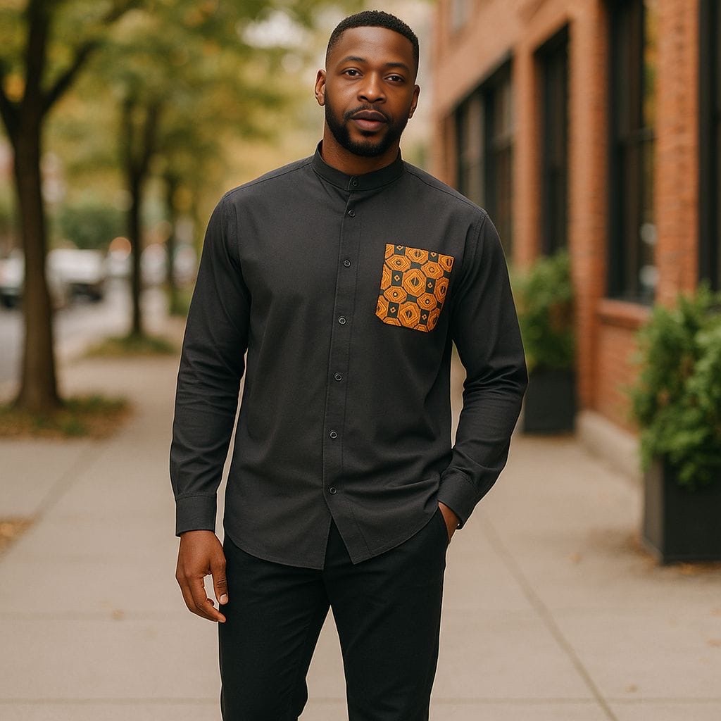 Black Shirt with Patterned Pocket