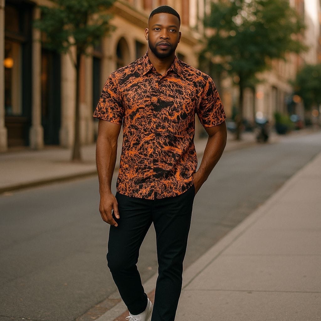 Orange Printed Short-Sleeve Shirt
