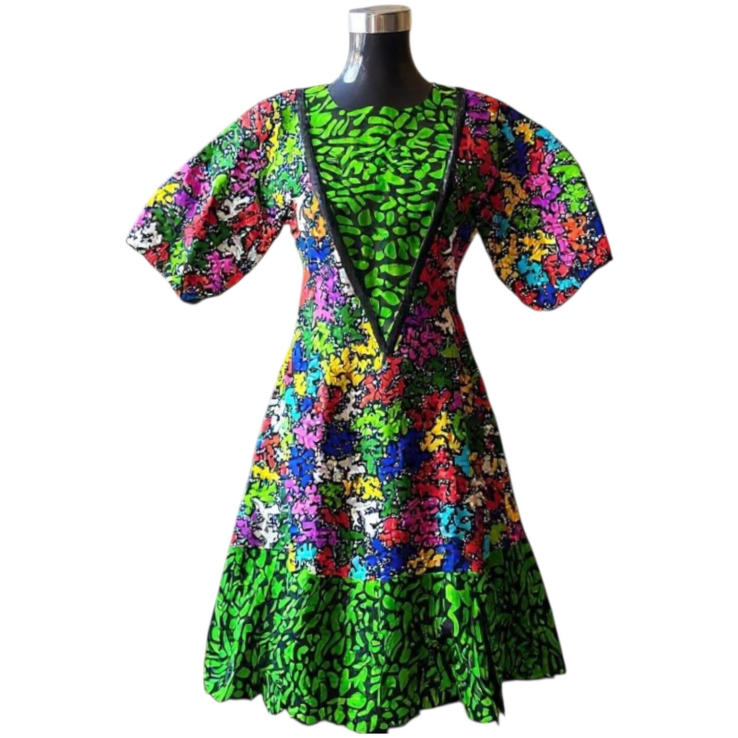 Green Multicolor A-Line Dress