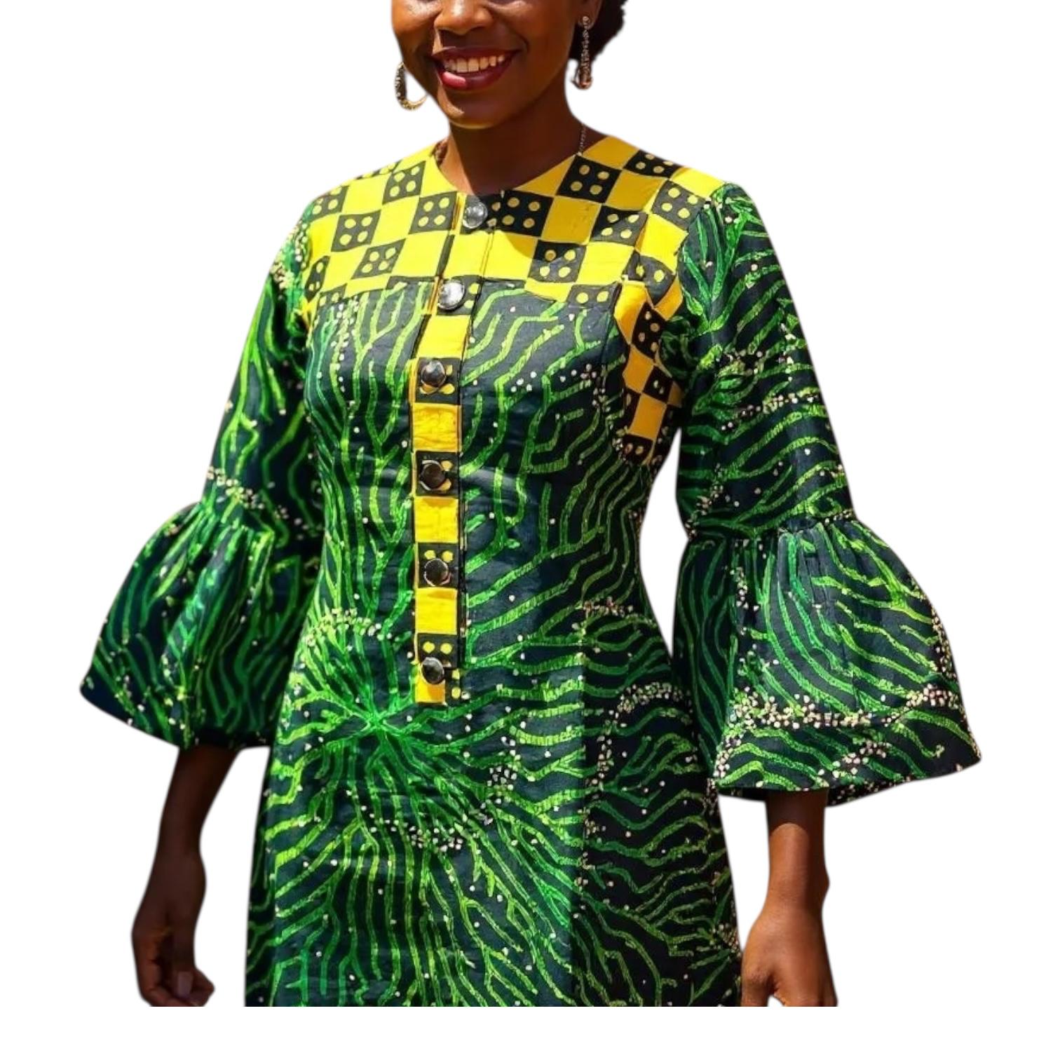 Green Multicolor A-Line Dress