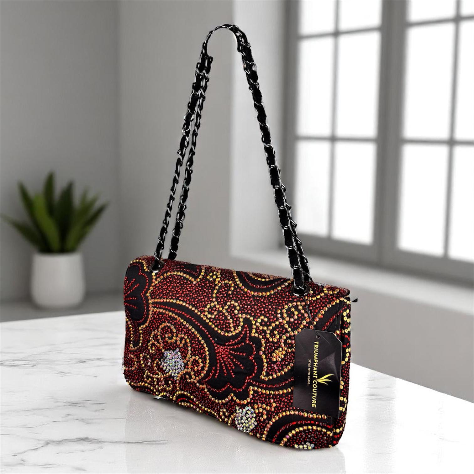 Elegant Red Embellished Handbag