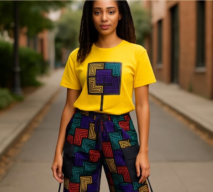 Yellow T-Shirt & Multi-Colour Cargo Pant Set