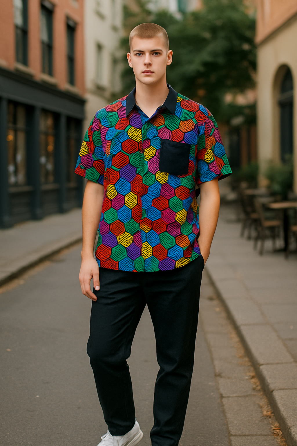Men's Vibrant Geometric Short Sleeve Shirt