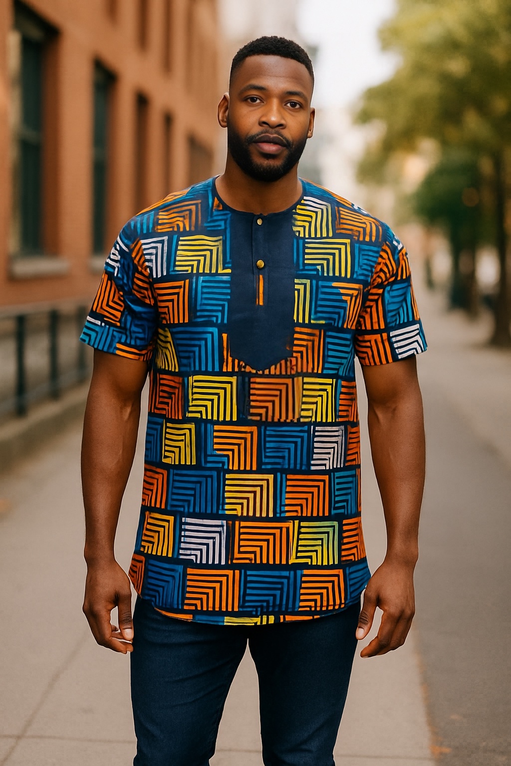 Navy Geometric Print Shirt