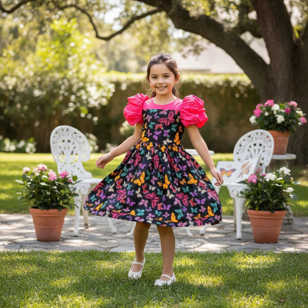 Butterfly Print Girls' Dress