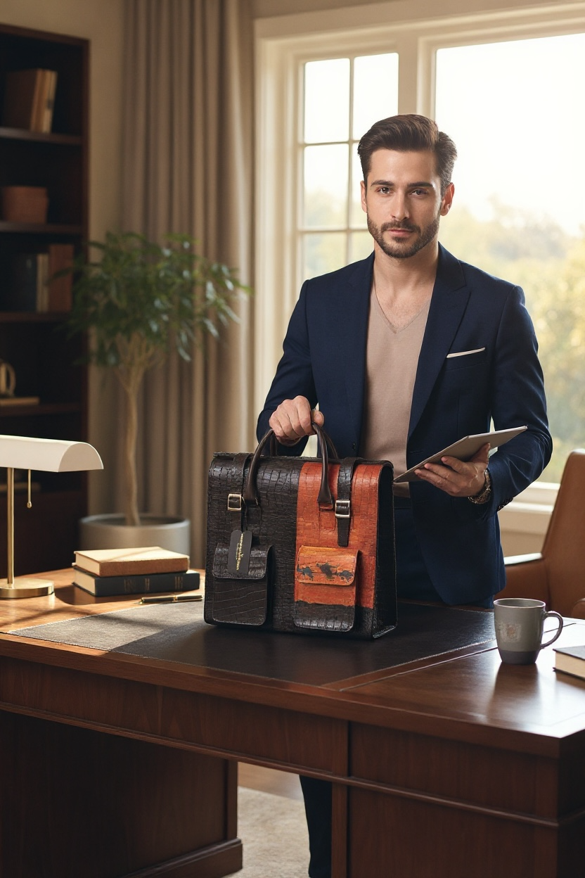 Odogwu Coffee Brown Leather Bag with Roo Painting