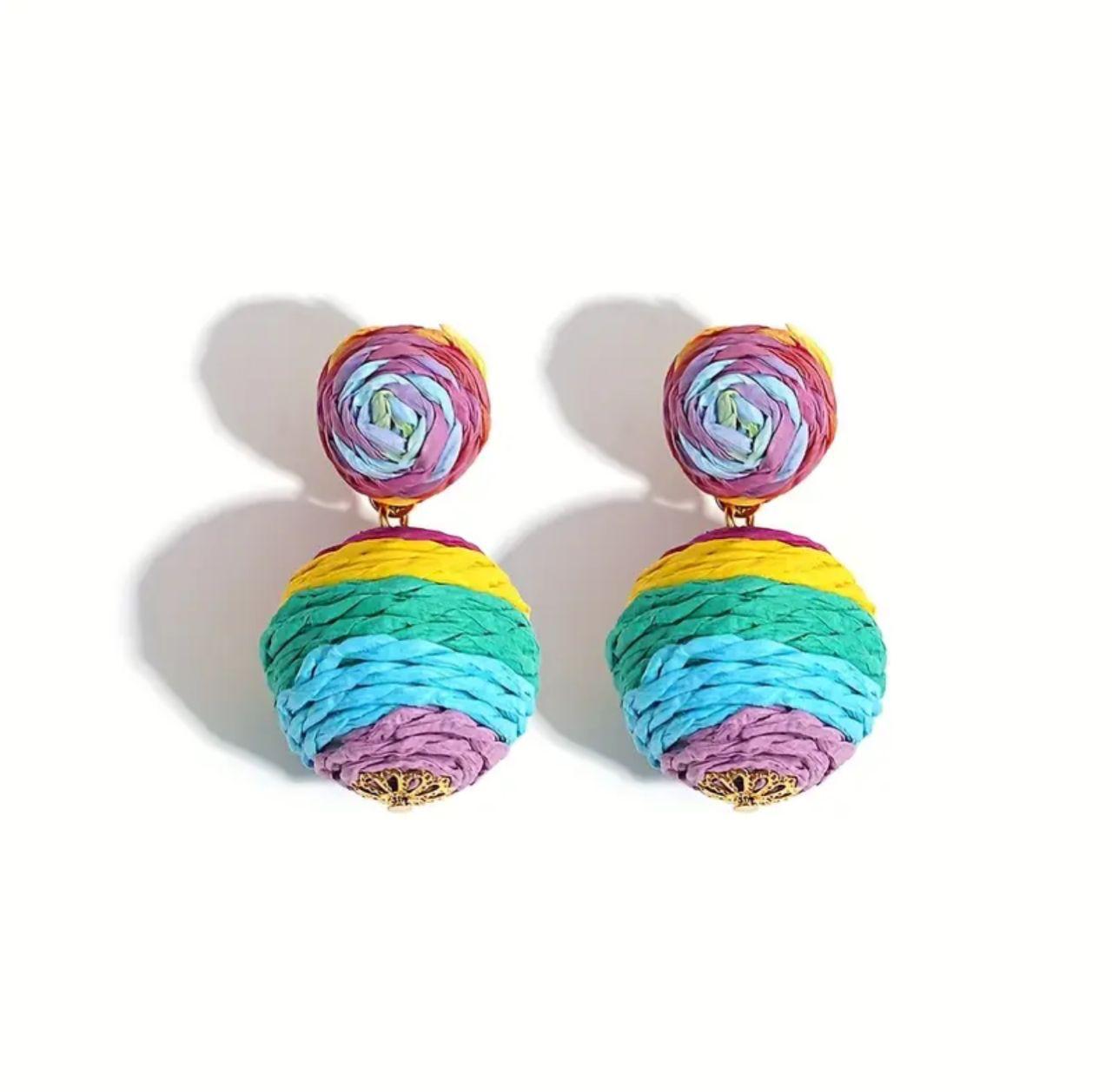 Colorful Woven Ball Earrings