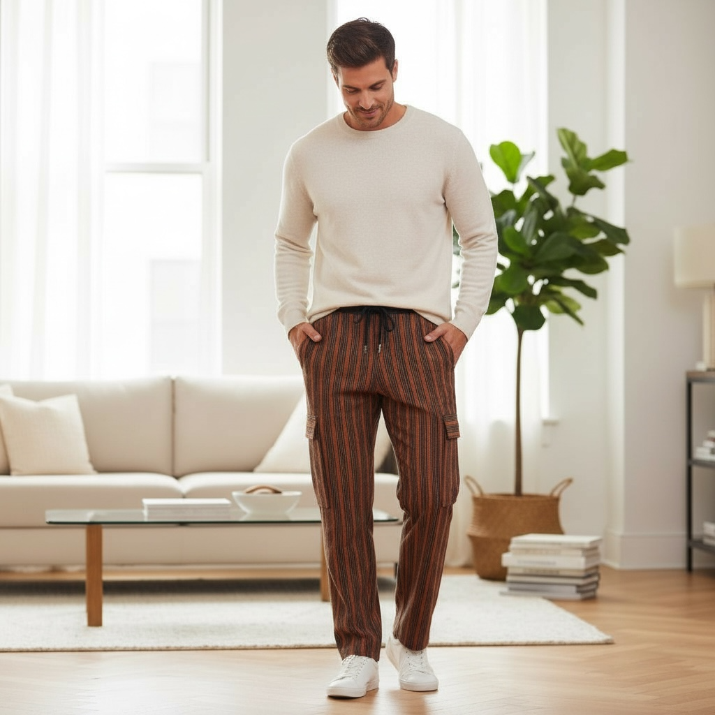 Asoke Vintage Striped Cargo Pants - Brown