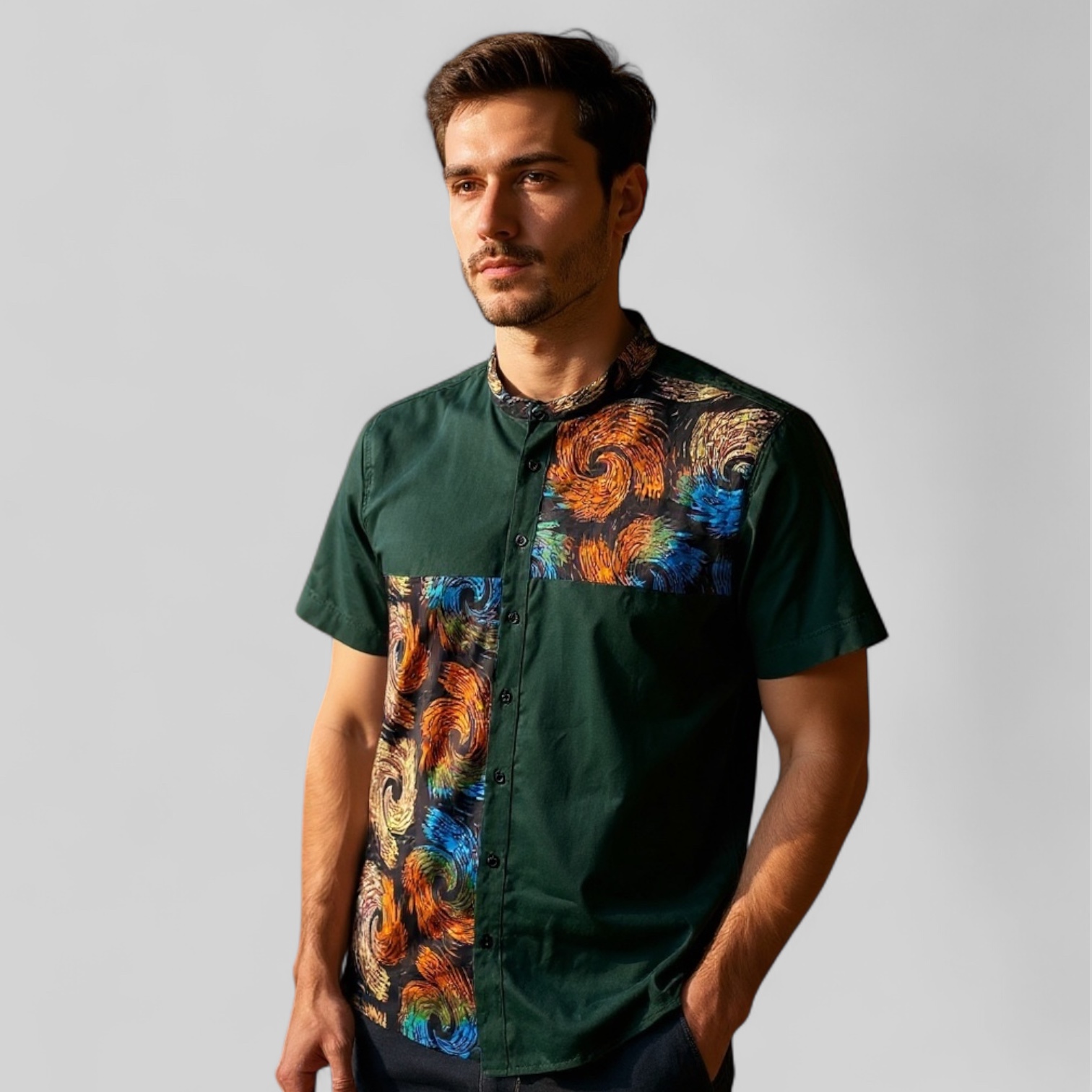 Leaf Green & swirl Print Shirt