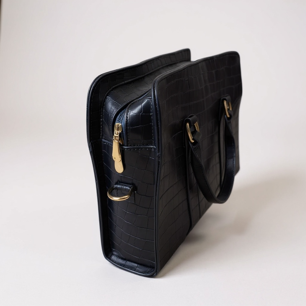 Croc-Pattern Leather Briefcase Bag